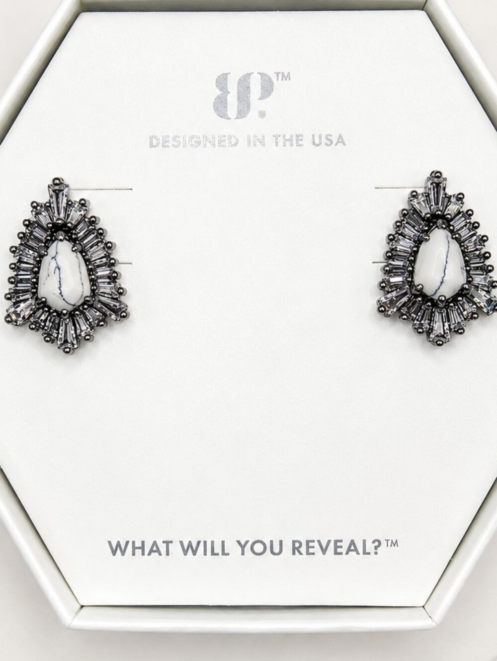 Bomb Party A Tide Pulled Heart Howlite Earrings Hematite Beautiful Bomb Party